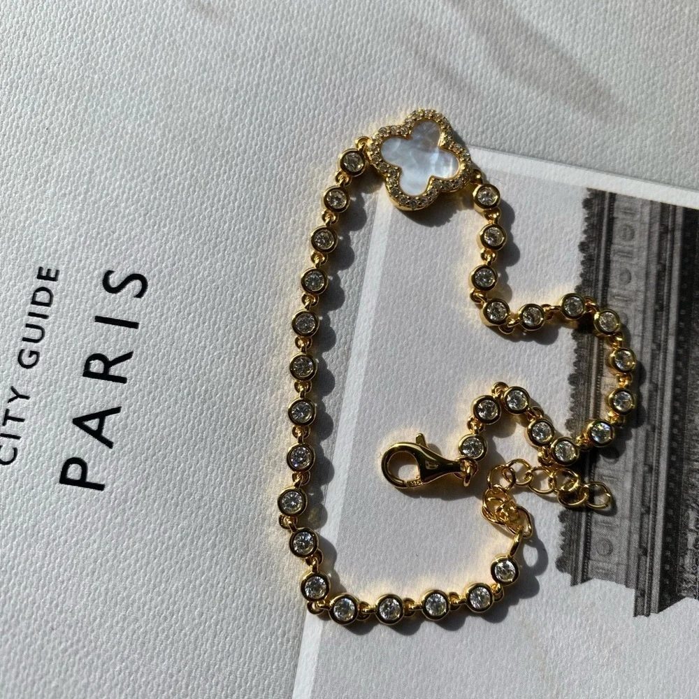 18k gold plated 925 sterling silver mother of Pearl clover bracelet
